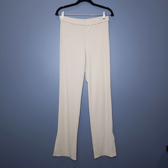 Zara Pants & Jumpsuits Zara Tan High Rise Elastic Waist Pullon Ribbed Flared Pants Size
